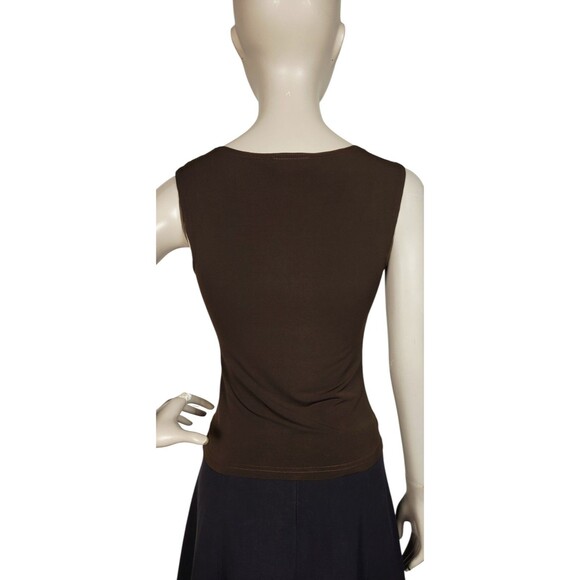 Vintage 90s Y2k Byerwear Chocolate Brown Sleeveless Draped Neck Blouse Small - Picture 4 of 10